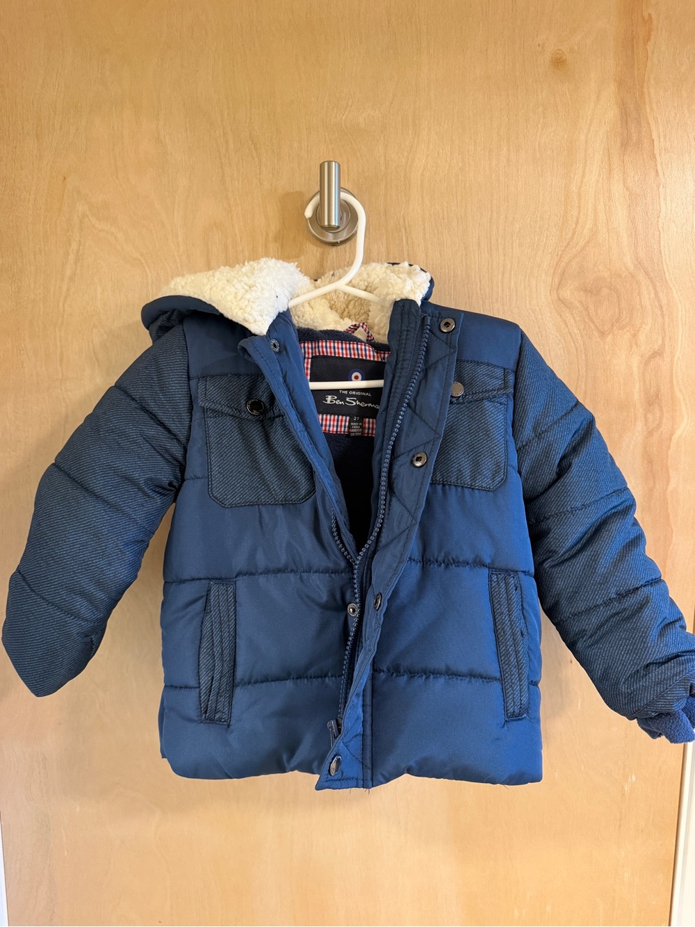 Ben Sherman Blue Kids Puffer Jacket with Sherpa Hood